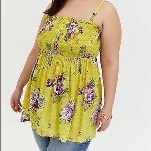 Lime Green Floral Spaghetti Strap Babydoll Tank